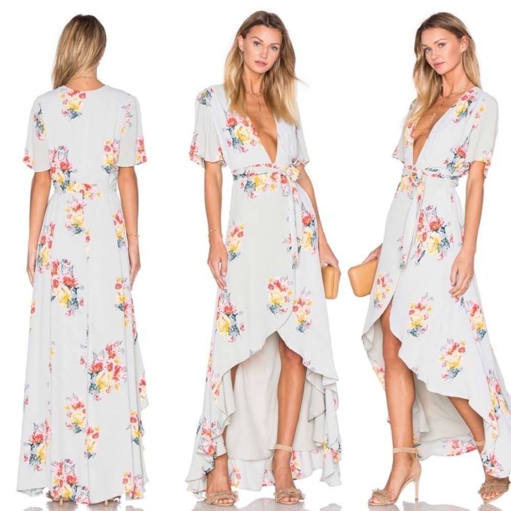 Privacy Please KRAUSE Floral Wrap Dress Flutter Sleeve Women XS MINT REVOLVE‎